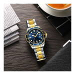 Men's Quartz Classic Wrist Watch J-4897G-BL - 47 mm - Silver/Gold