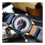 Men's Quartz Wrist Watch Leather Strap - 48 mm - Blue