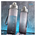 32oz/1L Water Bottle, Sports Water Bottles With Motivational and Time Marker, BPA Free, Leak Proof,Sky Grey