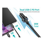 Dual USB-C PD Port Car Charger Black/Blue