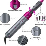 5-In-1 Volumizer Rotating Hair Dryer And Straightener With Comb And Curling Brush Grey 28 x 22 x 5cm