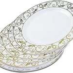 Rosymoment Premium Quality Plastic Gold Dinner Plate 10 Inch, Set Of 10 Pieces