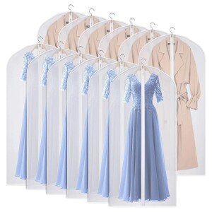 Clear Garment Bags Suit Bag for Closet Storage Set of 12 Hanging Dress Cover Bag with Zipper for Suit, Coat, Long Dresses Clothes Storage 60*140 cm