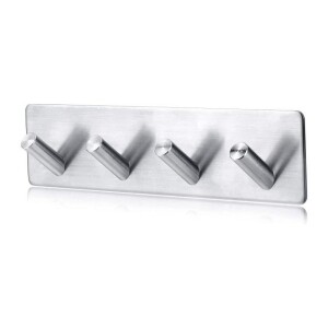 Stainless Steel Wall Mounted Bathroom Kitchen Hooks with Super Strong Adhesive Foam Pad on The Back,4 Heavy Duty Metal Hanger Included for Hanging Coats, Towels, Keys