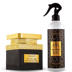 Luxurious Arabic Home Fragrance Set - Natural Black Musk Air Freshener 480ml & Bakhoor Muattar 50gm