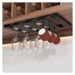 Wine Glass Holder Under Counter,Stainless Steel Hanging Stemware Rack,Glassware Drying Storage Hanger with 3 Hook for Hanging 12 Glasses