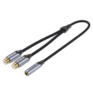 Cotton Braided 3.5mm Female to 2-Female RCA Audio Cable 0.3M Gray Aluminum Alloy Type