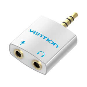 4 Pole 3.5mm Male to 2*3.5mm Female Audio Splitter with Separated Audio and Microphone Port Slivery