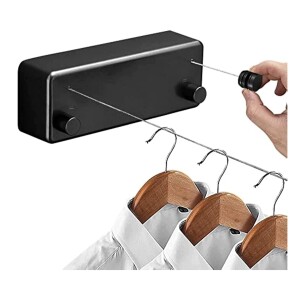 Retractable Clothesline (Double line), Indoor Outdoor Wall Mounted Clothes Dryer Rope Clothing Retracting Adjustable Stainless Steel Line, 13.8 Feet
