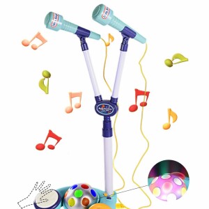 Kids Musical Instrument Toy,Adjustable Karaoke Microphone Toy with Light And Music Connect Mp3 Player,Early Sounding Educational Toy