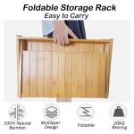 Foldable Storage Shelf,100% Natural Bamboo Foldable Camping Storage Rack,Free Standing Shoe Rack, Collapsible Organizer Rack