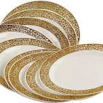 Rosymoment disposable plastic plates 7 inch with golden rim 10 piece set