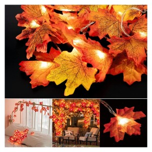 Maple Leaves String Lights Battery Operated 32.8 Ft 100 LED Fall Lights for Indoor Outdoor Holiday Autumn Home Party Decor