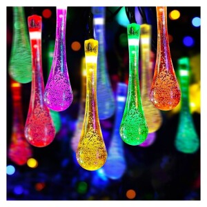 String Lights 32.8FT 100LED Water Drop Fairy Lights, Powered Teardrop Twinkle Lights Outdoor Waterproof for Garden Patio Yard Wedding Party Decoration Colorful Lights