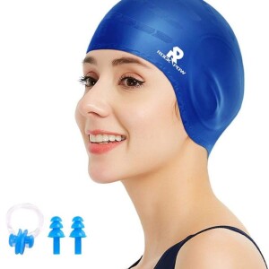 Swimming Cap Silicone Swim Cap for Women Men, Durable Non-Slip Waterproof Swim Cap Protect Ears, Long Hair for Adults Older Kids