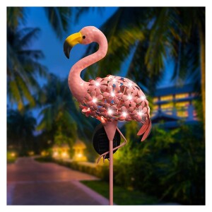 Flamingo Solar Lights, Garden Pathway Outdoor Pink Flamingo Stake Metal Stakes with LED Lights Waterproof Outdoor Decor for Lawn Landscape Flowerbed Patio or Courtyard