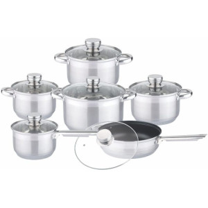 12-piece Stainless Steel Cookware Set with Non-stick Pan|Stainless Steel Cookware|Stove Top Cooking Pot| Cast Iron Deep Pot| Chamber Pot with Lid