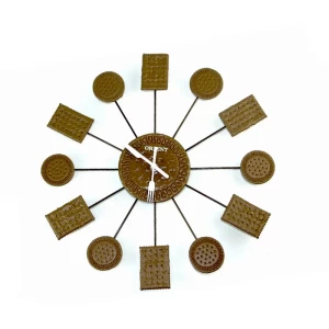 Orient Wall Clock For  Kids Room Decorative Wall Clock With Unique Lovely Biscuit Shape Brown Color