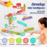 62 Pcs Baby Bath Toys with Wind-Up Duck,Bathtub Toy Water Slide Tub Shower Water Toys,Wall Track Building Set for Kids