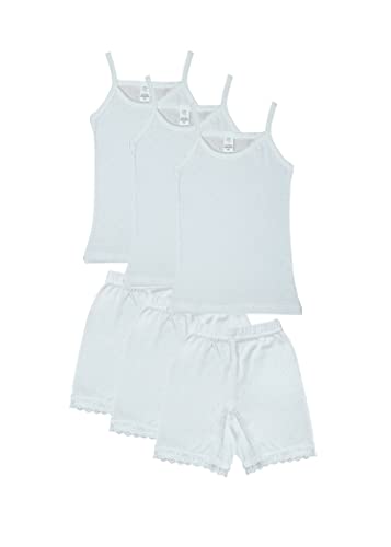 3-Pieces Camisole And Short Underwear Girls Set Perforated Cotton 100% White