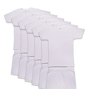6 - Pieces Cotton Roundneck Undershirt and Short Underwear Boy Set White