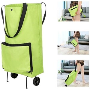 Shopping Bag Trolley With Wheels, Shopping Bag Portable Foldable Luggage Bag Multi-Function Oxford Tote bag Shopping Cart,Green