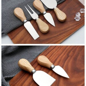 4pcs Unique Cheese Knife Tool Set Wood Bamboo Handle Stainless Steel