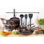 EDENBERG 20-Piece Cookware &Bakeware Set | Bakeware with Lid |Casserole with Lid Ceramic Pot | Nonstick Frypan | Saucepan withGlass Lid