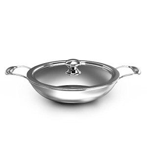 DELICI DTKP 24 Tri-Ply Stainless Steel Kadai Pan with Premium SS Handle, Medium