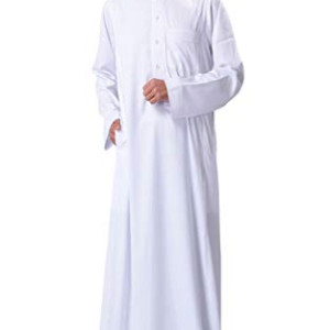 H HrokkMen's Muslim Solid White Business Saudi Arabic Thobe