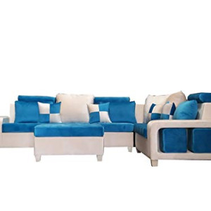 GLF corner sofa set with table and 8 pillows 4 stools are placed in arms of the sofa