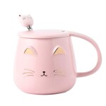 Home Pink Cat Mug, Cute Kitty Ceramic Coffee Mug with Stainless Steel Spoon, Novelty Coffee Mug Cup for Cat Lovers Women Girls