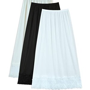 3- Pieces Full Length Soft inner Skirt Silk 100% with Elasticised Waistband Big Lace Women