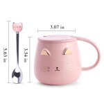 Home Pink Cat Mug, Cute Kitty Ceramic Coffee Mug with Stainless Steel Spoon, Novelty Coffee Mug Cup for Cat Lovers Women Girls