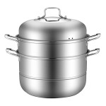 Stainless Steel Steamer,11'' Multi-Layer Cookware Pot with Handle on Both Sides,3-Tier