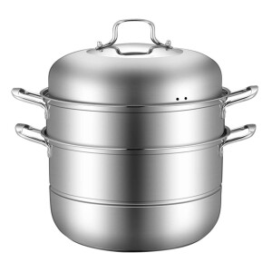 Stainless Steel Steamer,11'' Multi-Layer Cookware Pot with Handle on Both Sides,3-Tier
