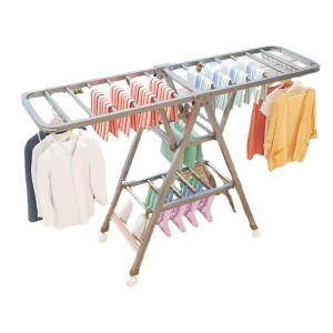 Foldable Clothes Drying Rack,3-Level Laundry Drying Rack, Free-Standing Drying Rack Clothes Dryer,Height-Adjustable Wings with Hooks