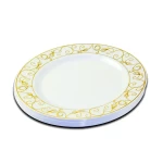 Rosymoment Premium Quality Plastic Dinner Plate 9 Inch, Set Of 10 Pieces, Light Weight 35 Grams, White-Golden, 9 inch