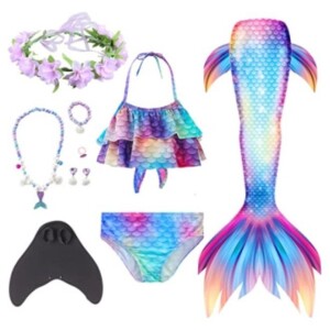 Girls Swimwear Mermaid Tail Swimwear,Bikini Sets with Head Garland Necklace Hair Clip,Mermaid Costume Swimsuits for Kids