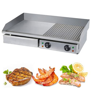 Commercial Electric Griddle Stainless Steel Half Flat Hotplate BBQ 728x400mm Large Hotplate, with Thermostatic Control,