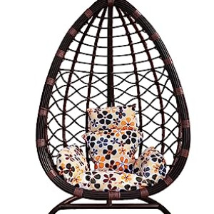 (MAF-1210-Coffee)-Best Hanging swing chair, Hanging Egg Indoor Outdoor Patio Wicker Rattan Swing Chair with UV Resistant Random Washable Cushions & Iron Frame