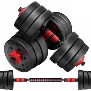 Barbell Set Weightlifting Fitness Black Cement Steel Rubber Adjustable Dumbbell and Barbell Set 2 in 1