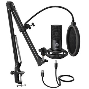 FIFINE Studio Condenser USB Microphone Computer PC Microphone Kit with Adjustable Scissor Arm Stand Shock Mount