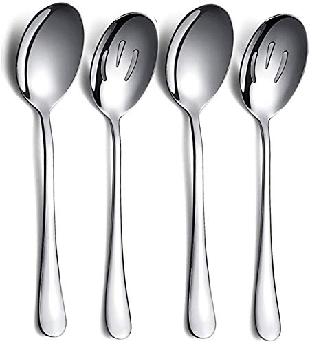 DELFINO Restaurant Catering Serving Utensils, Stainless Steel Party Buffet Catering Dinner Banquet Spoon and 2 Slotted Spoons