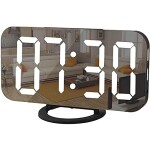 Digital Alarm Clock,   6.5" LED Mirror Electronic Clock with 2 USB Charging Ports, Snooze Mode, Auto Adjust 3 Levels Brightness, Desk Wall Clock