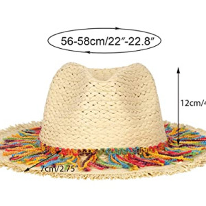 Straw Hats Packable Sun Hats,  Beach Hats Straw Fedora Hat for Women Wide Brim Straw PanamaBeach Sun Hat UPF50+