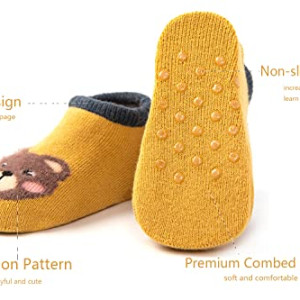Baby Anti Slip Sock, 6 Pairs Non Skid Low Cut Socks No-Show Infant Cotton Cartoon Warm Slippers Floor Boat Ankle Socks