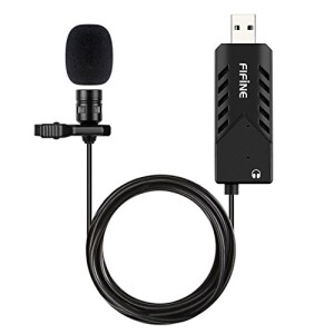 FIFINE TECHNOLOGY Lavalier Lapel Clip-on Cardioid Condenser Computer Mic Plug and Play USB Microphone with Sound Card