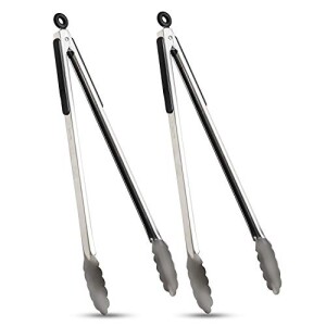 Premium locking grill tongs set of 2-16 inch heavy duty long kitchen bbq tongs for barbecue cooking grilling, stainless steel & dishwasher safe