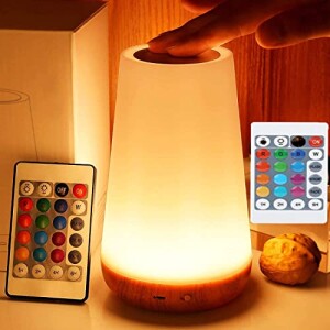 LED night light, bedside table lamp for baby kids room bedroom outdoor, dimmable eye caring desk lamp with color changing touch senor remote control USB rechargeable